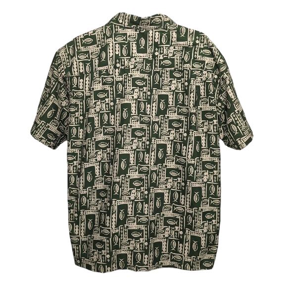 VTG SIDEOUT Button Up Shirt Mens Size XL Green Fish Geometric Print Short Sleeve - Picture 3 of 11